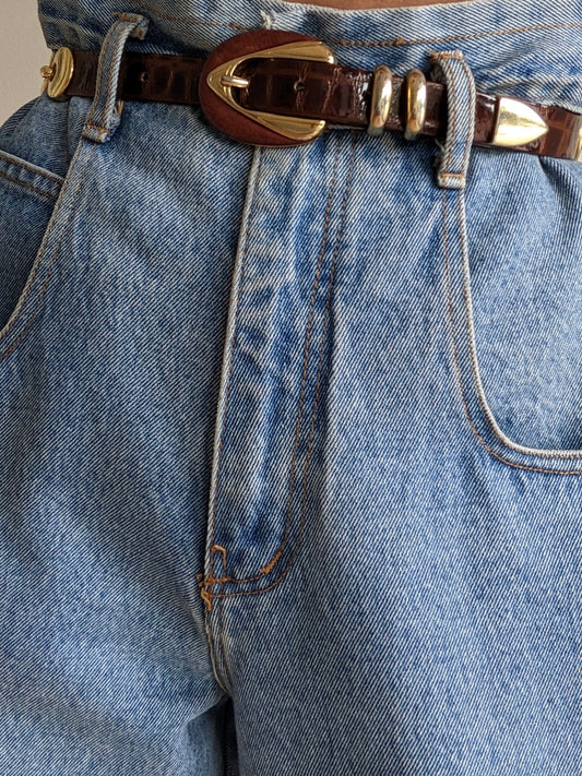 Vintage Embossed Leather & Gold Hardware Belt