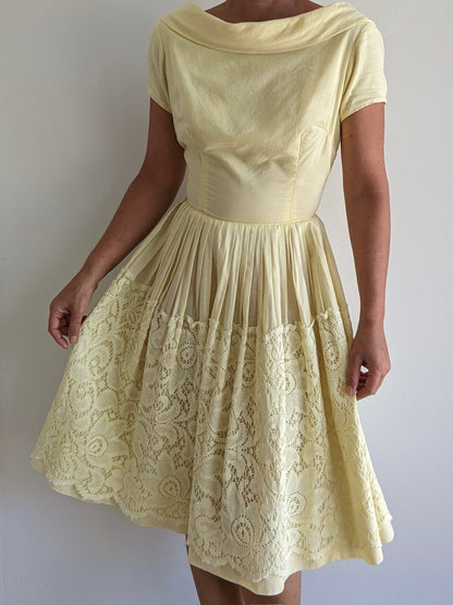 Vintage Butter Yellow Lace Dress