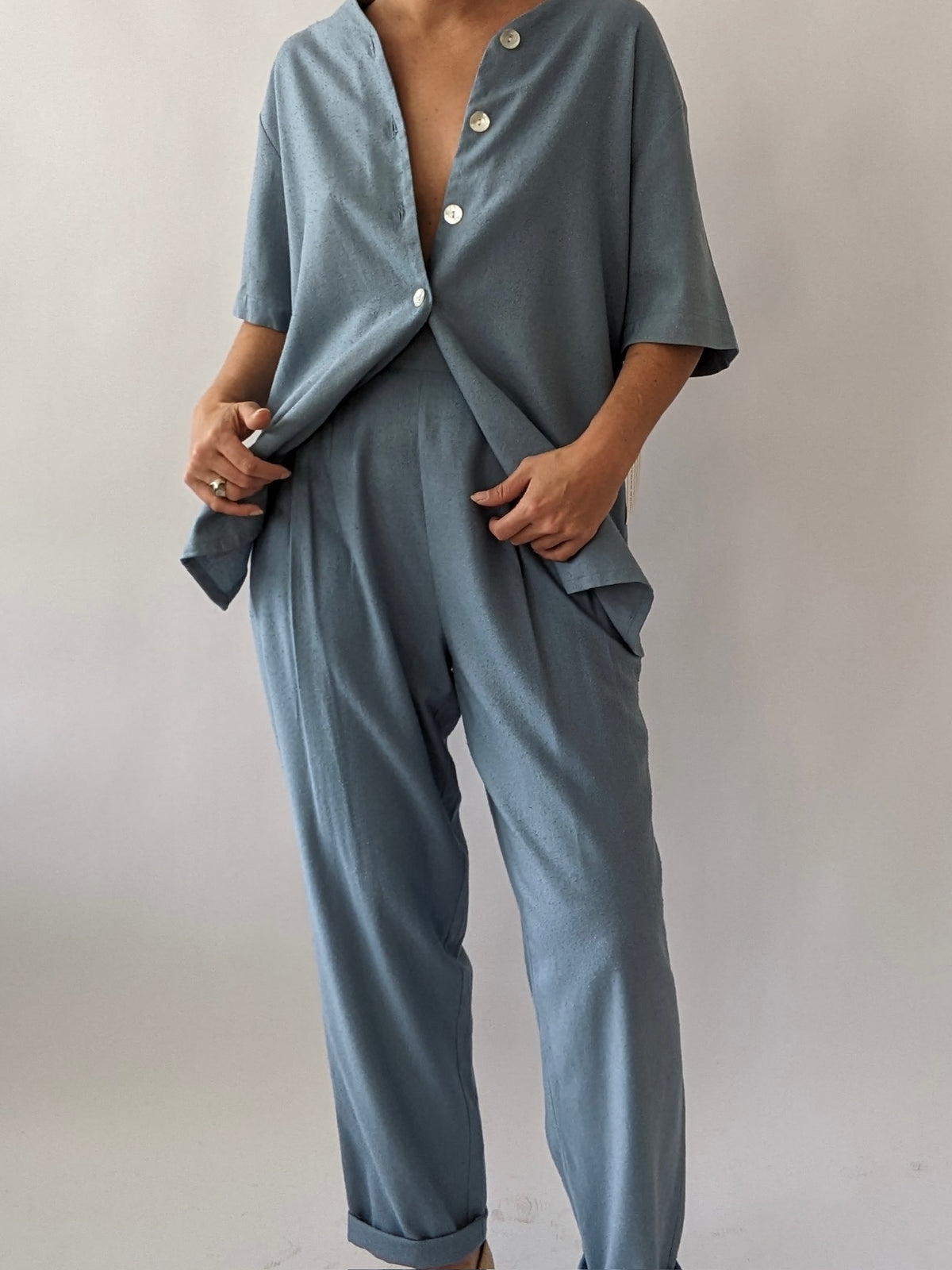 Vintage Sky Blue Raw Silk Pant Set
