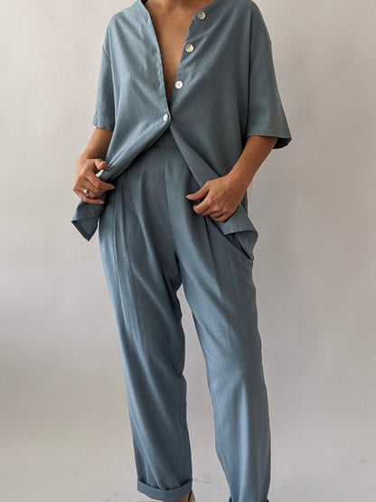 Vintage Sky Blue Raw Silk Pant Set