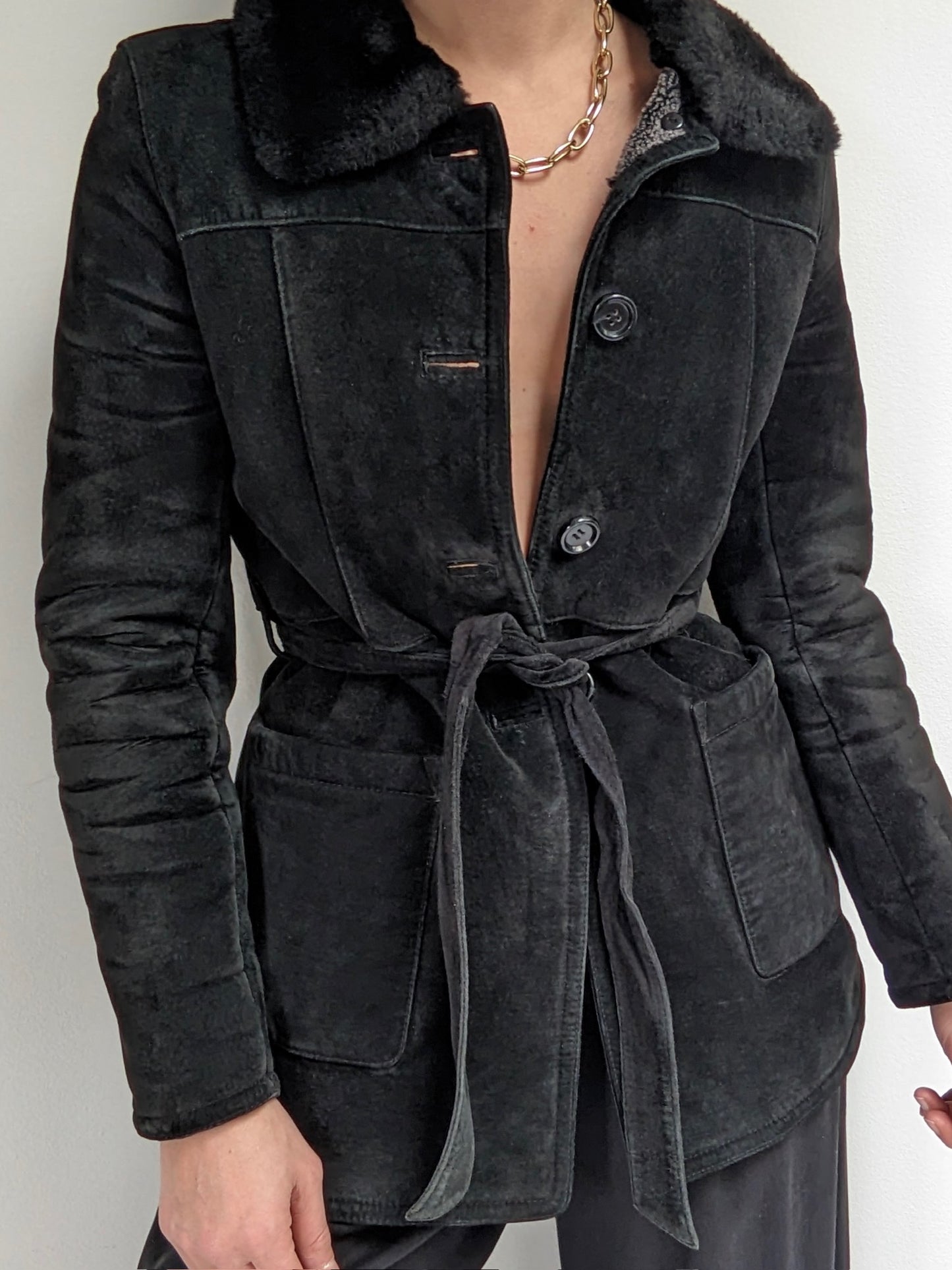 Vintage Caviar Belted Suede Jacket