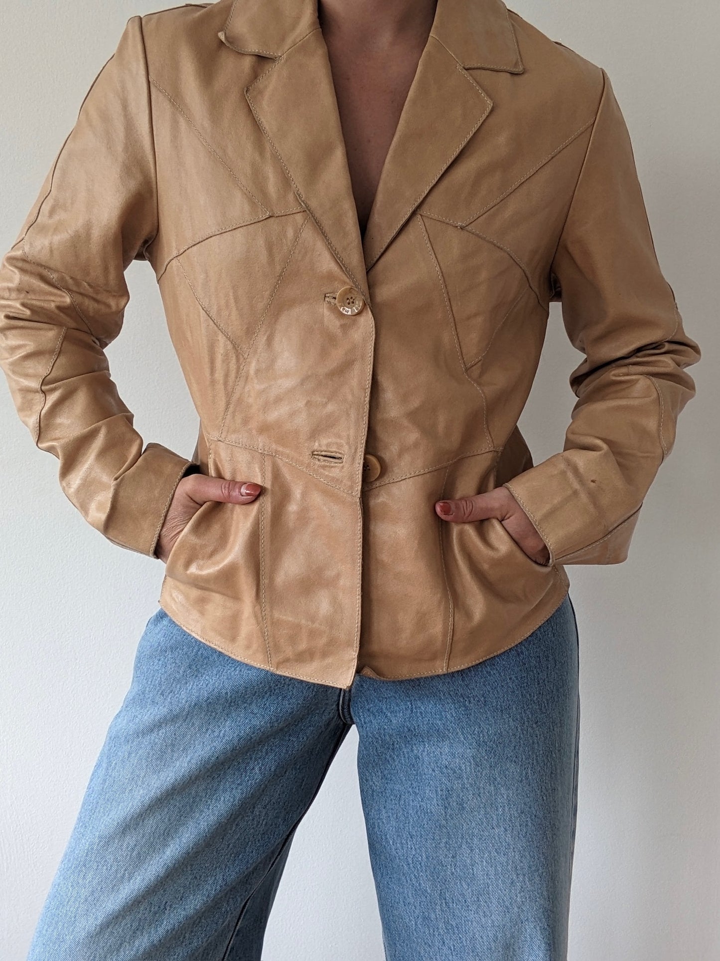 Incredible Vintage Butterscotch Pieced Leather Jacket