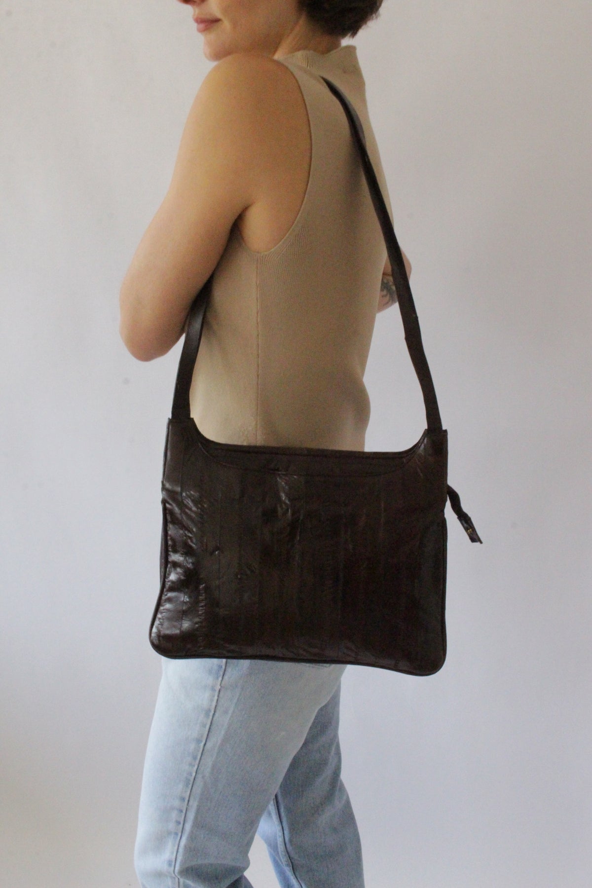 Amazing Vintage Tobacco Eelskin Leather Bag