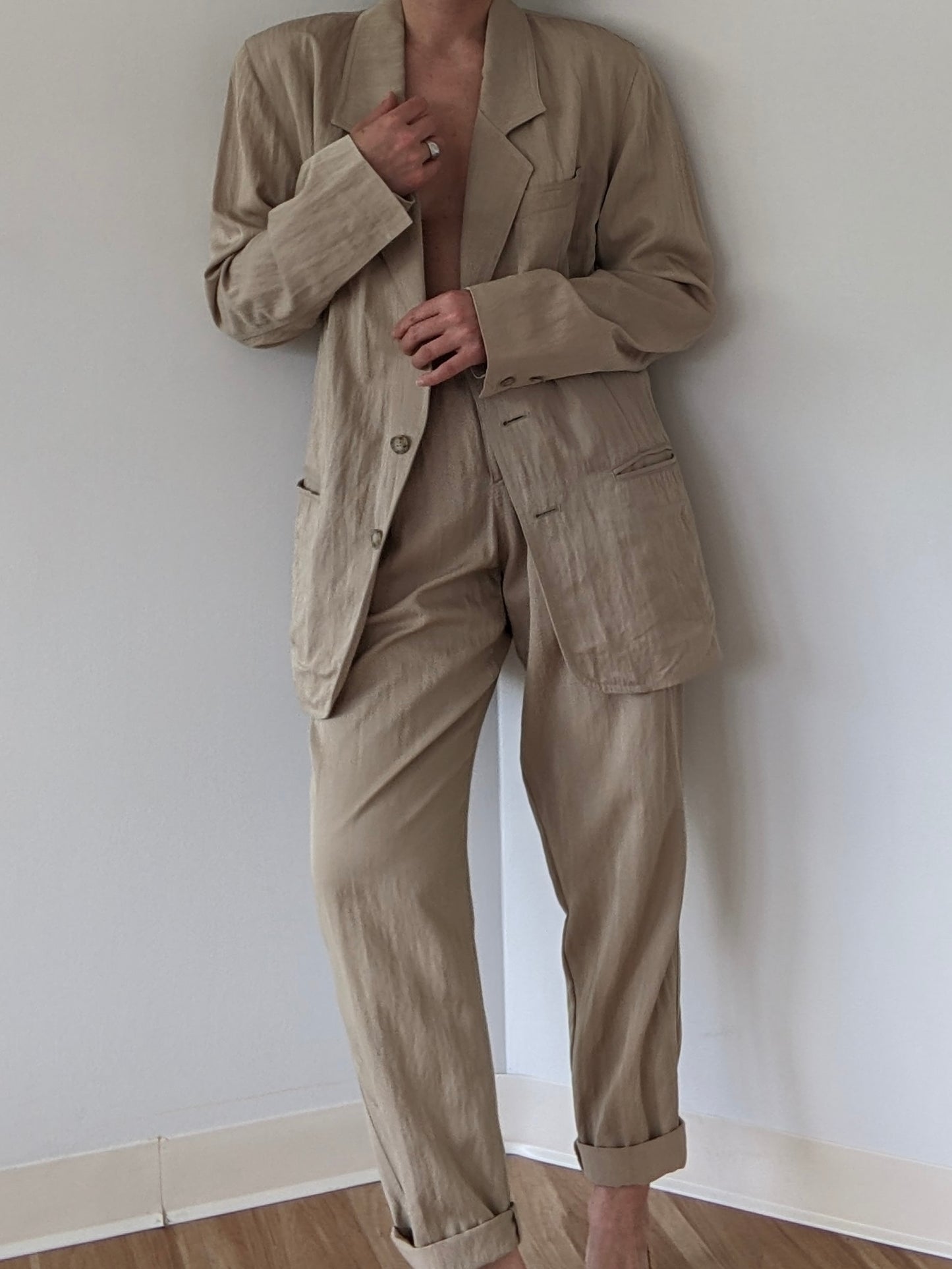 VIntage Khaki Pleated Pantsuit