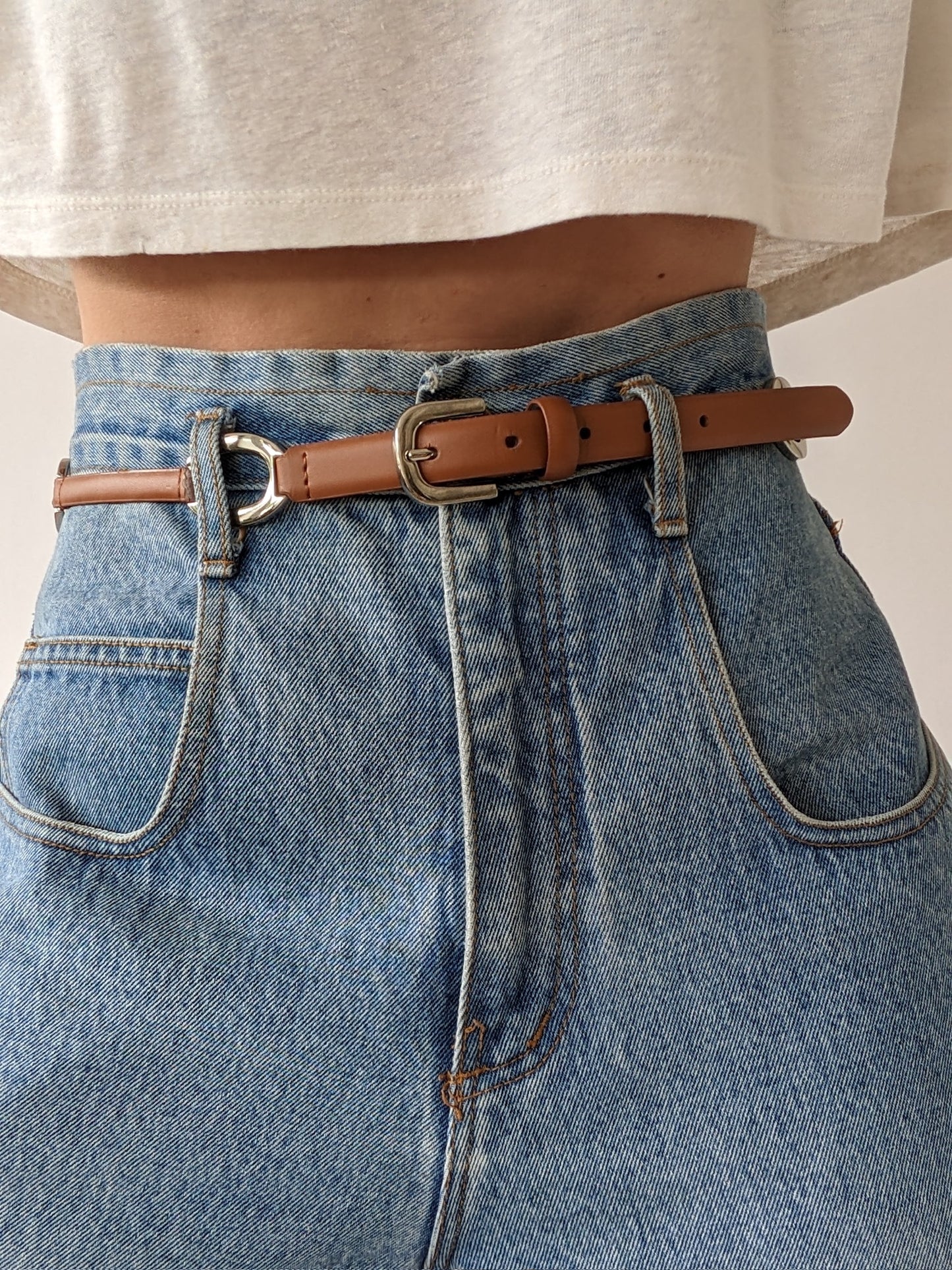 Vintage Saddle Brown Leather & Silver Link Belt