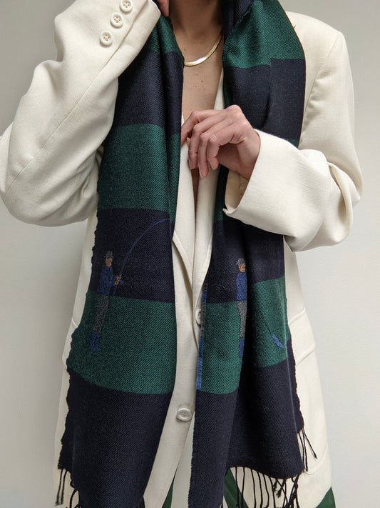 Favorite Vintage Fishing Embroidered Wool Scarf
