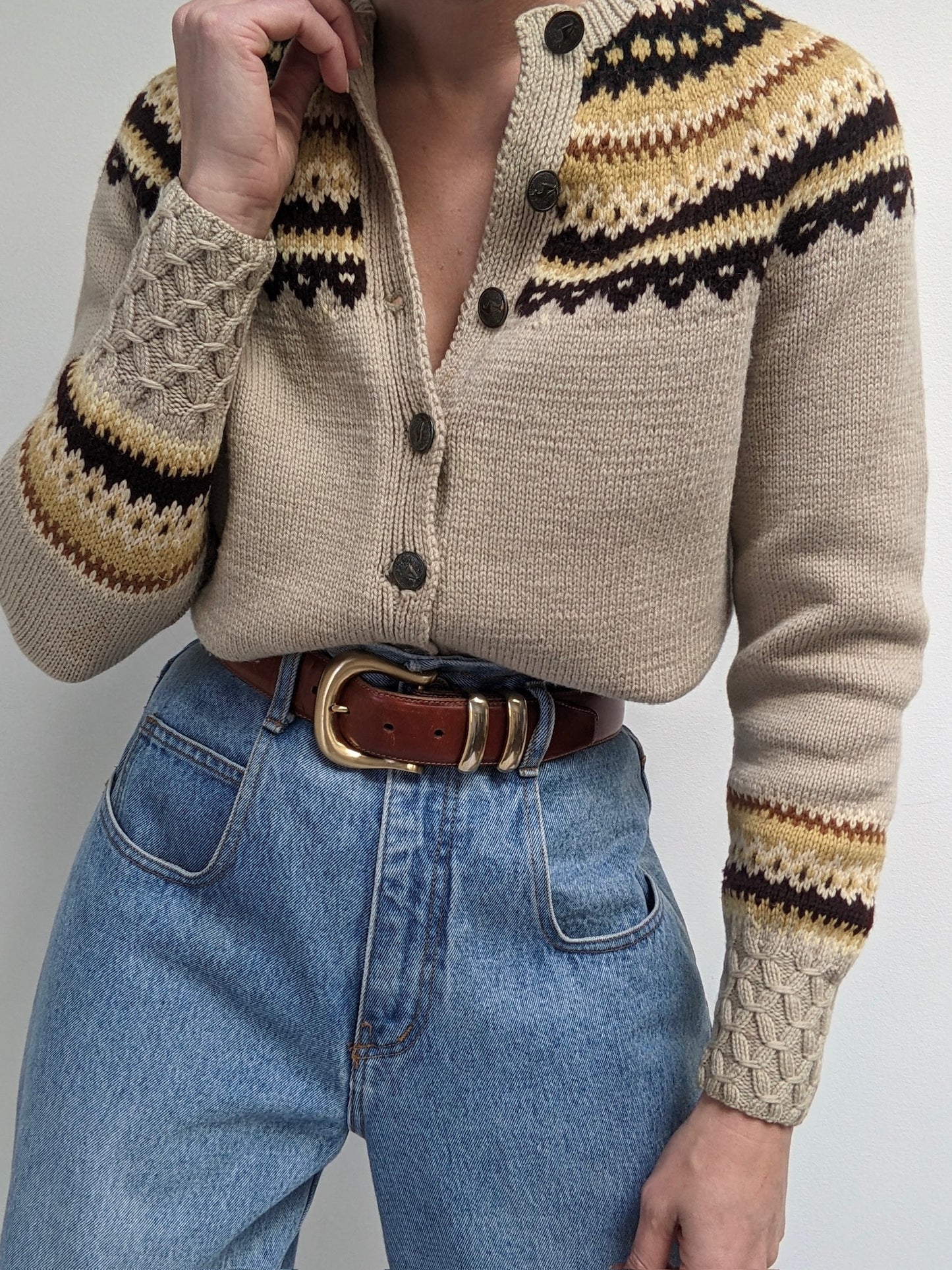 Amazing Vintage Handmade Fair Isle Wool Cardigan