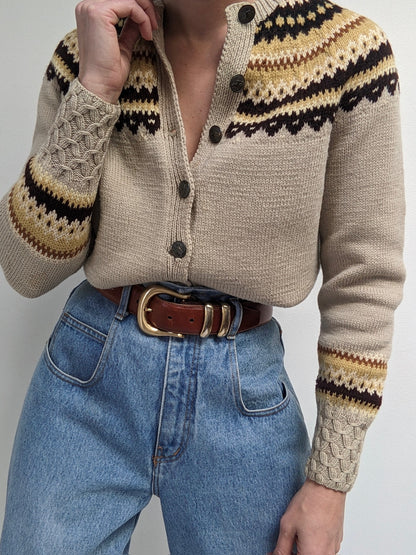 Amazing Vintage Handmade Fair Isle Wool Cardigan