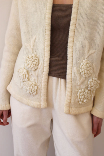 Vintage Buttercream Embroidered Wool Cardigan