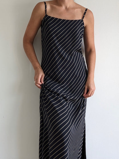 Vintage Midnight Striped Silk Slip Dress