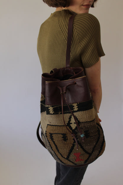 Vintage Printed Weave & Leather Bucket Bag