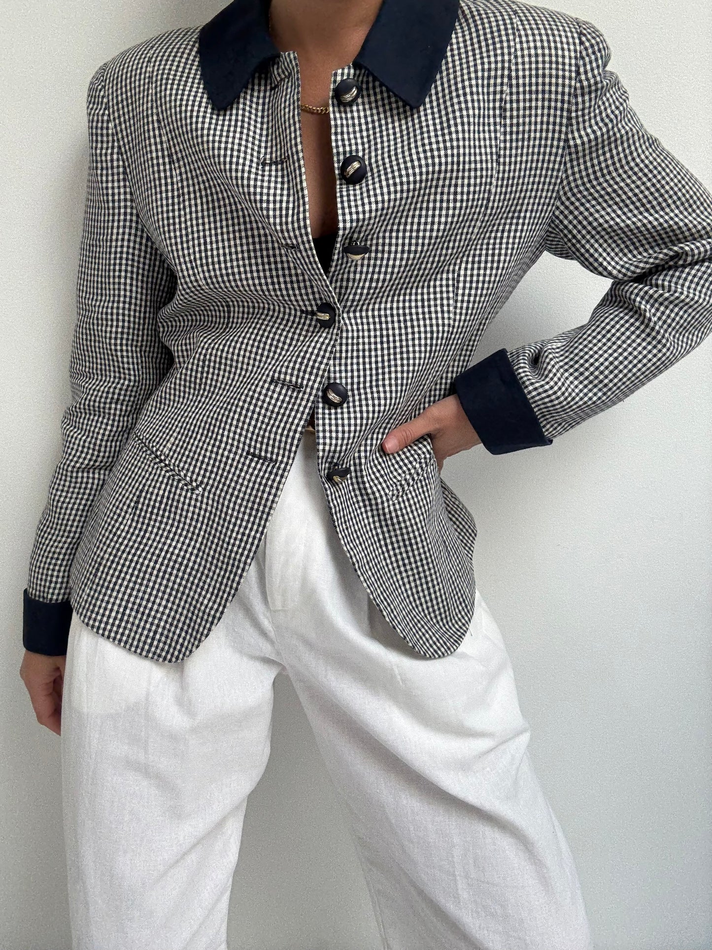 Vintage Gingham Linen Jacket