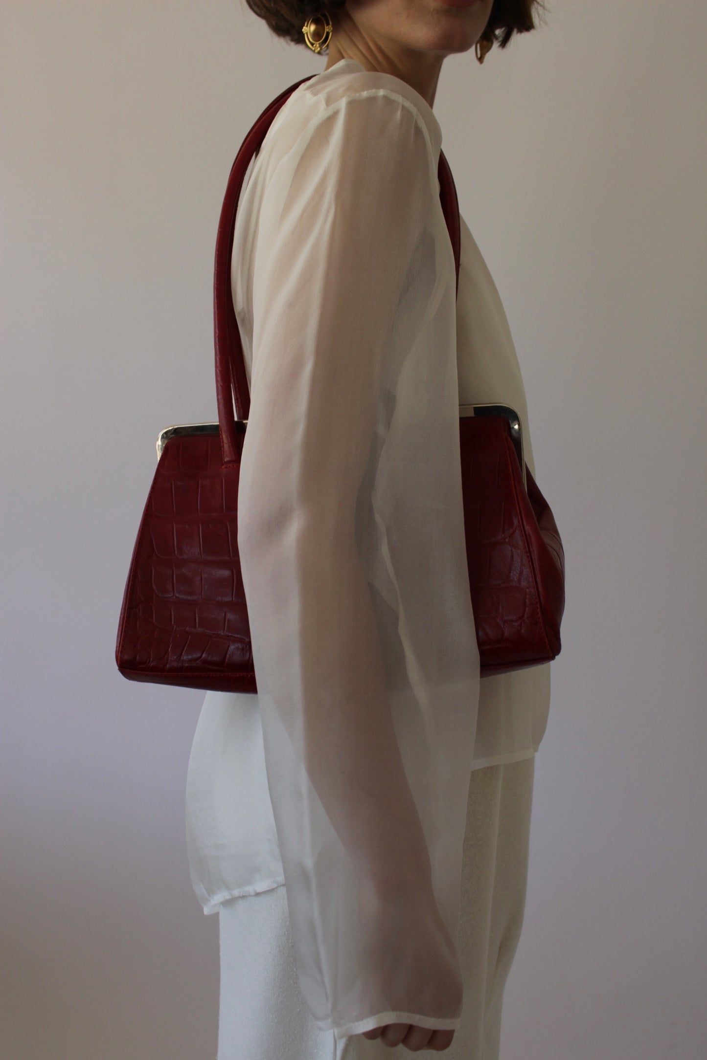 Bold Vintage Red Embossed Leather Bag