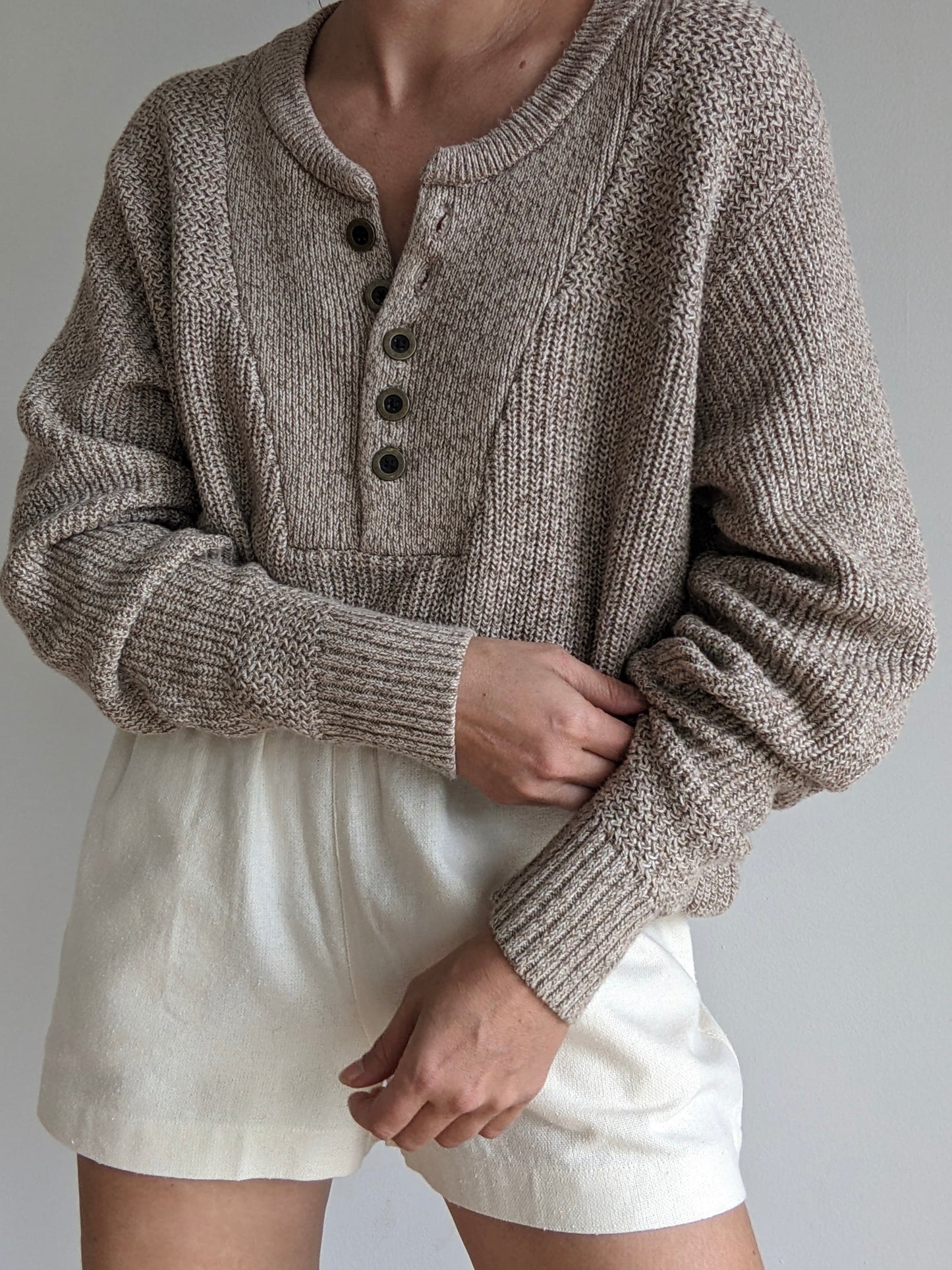 Vintage Marled Almond Cotton Henley