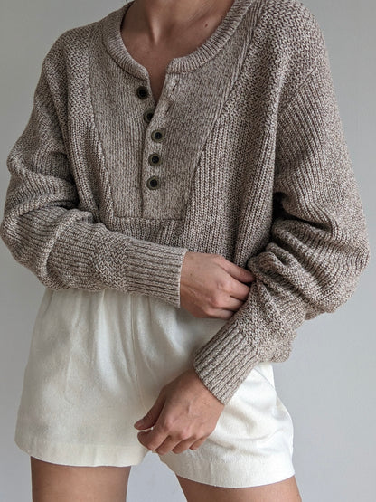 Vintage Marled Almond Cotton Henley