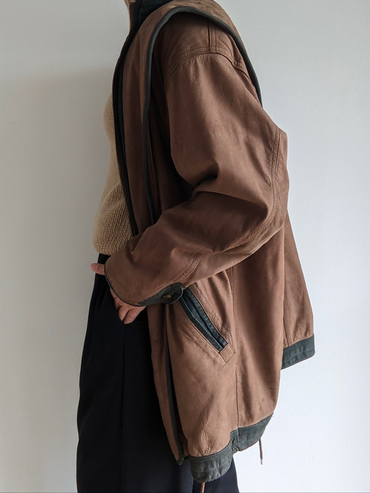 Vintage Hooded Walnut & Forest Leather Jacket