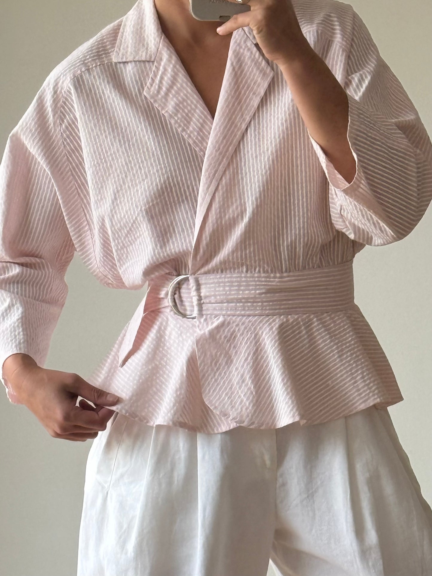 Lovely Vintage Striped Peplum Wrap Blouse