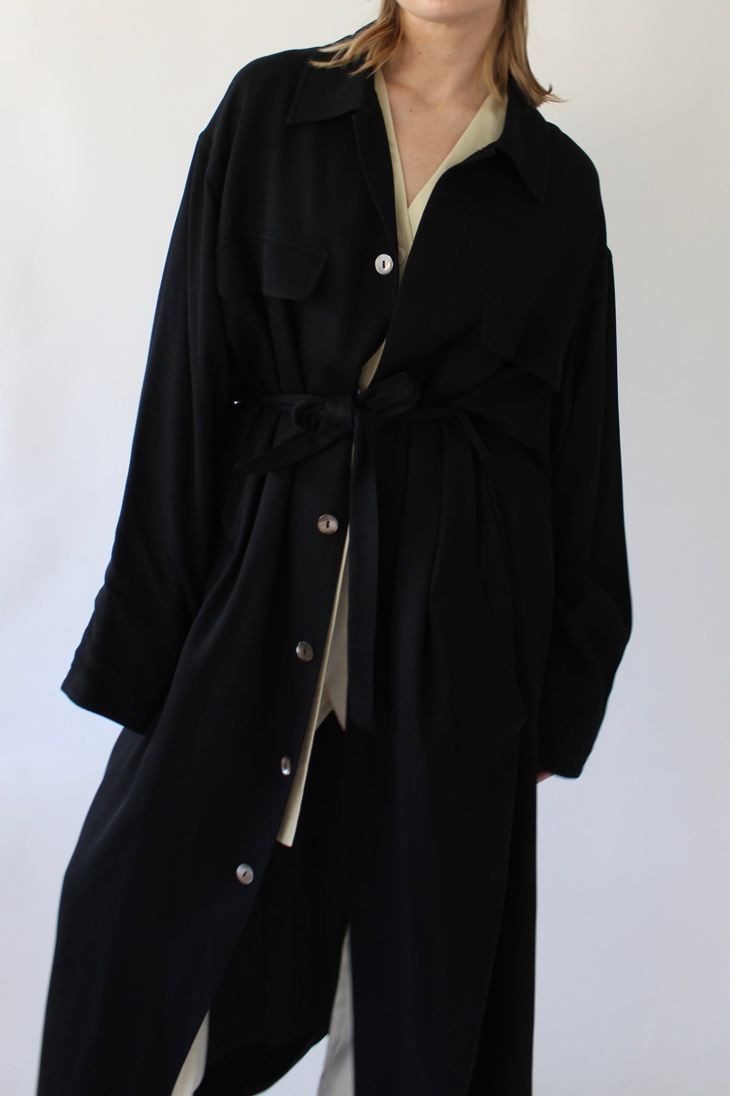 Vintage Onyx Woven Silk Belted Trench