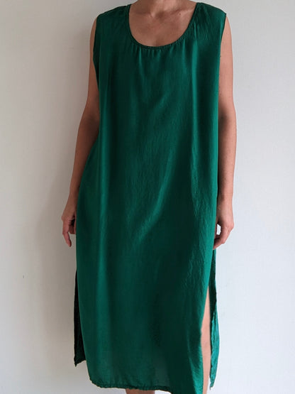 Vintage Emerald Satin Silk Shift Dress