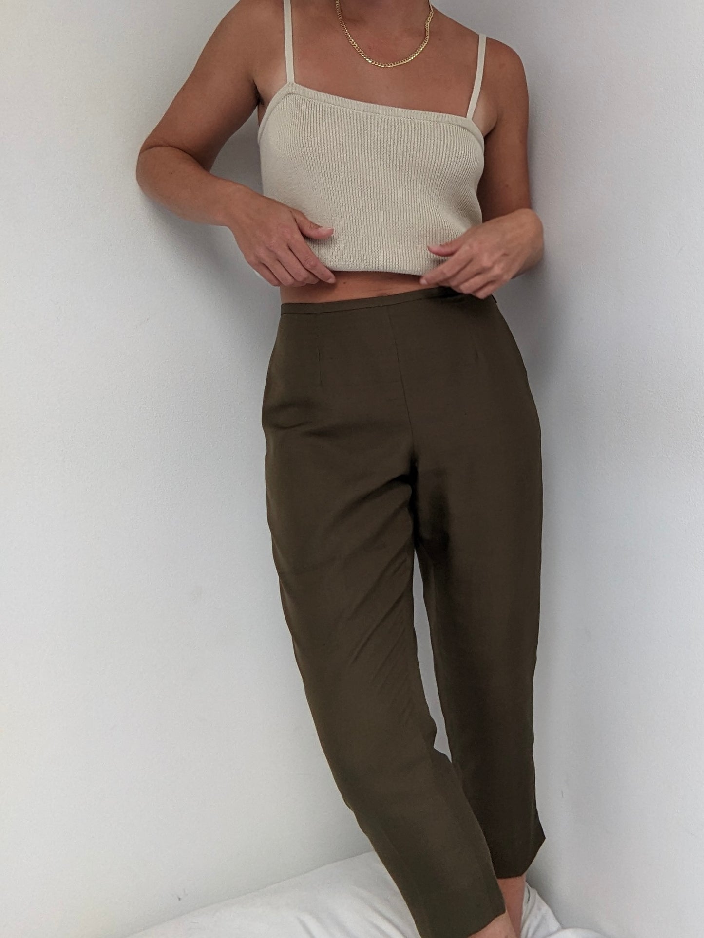 Vintage Olive Brushed Silk Pants