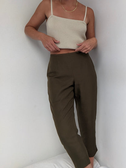 Vintage Olive Brushed Silk Pants