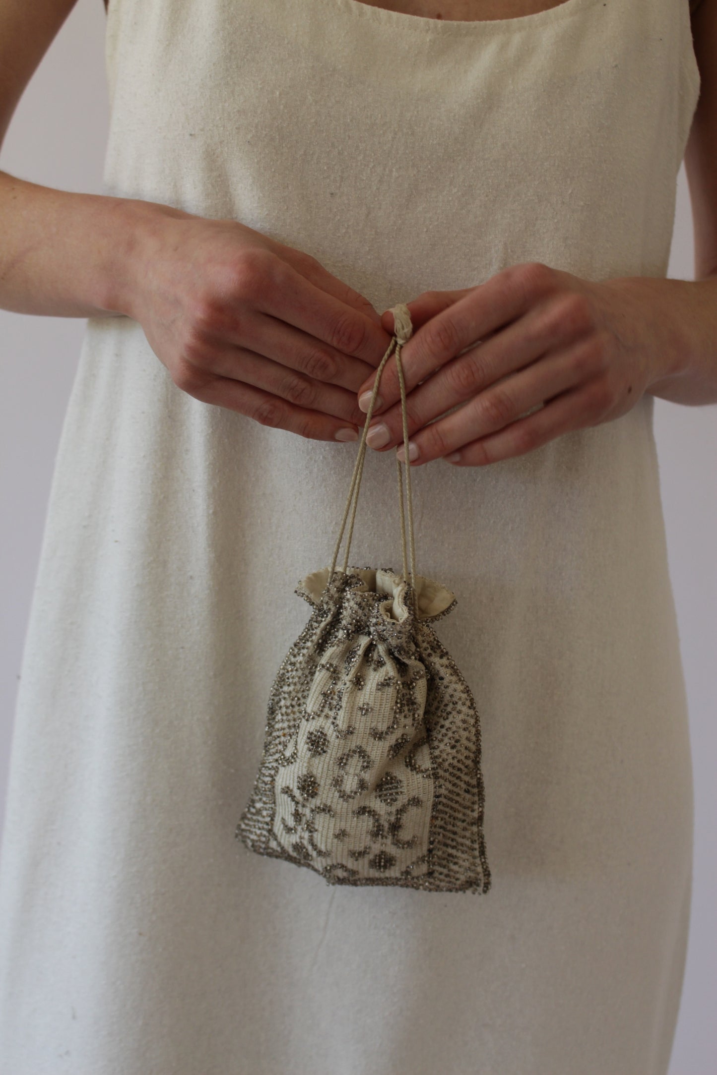Delicate Vintage Beaded Drawstring Bag