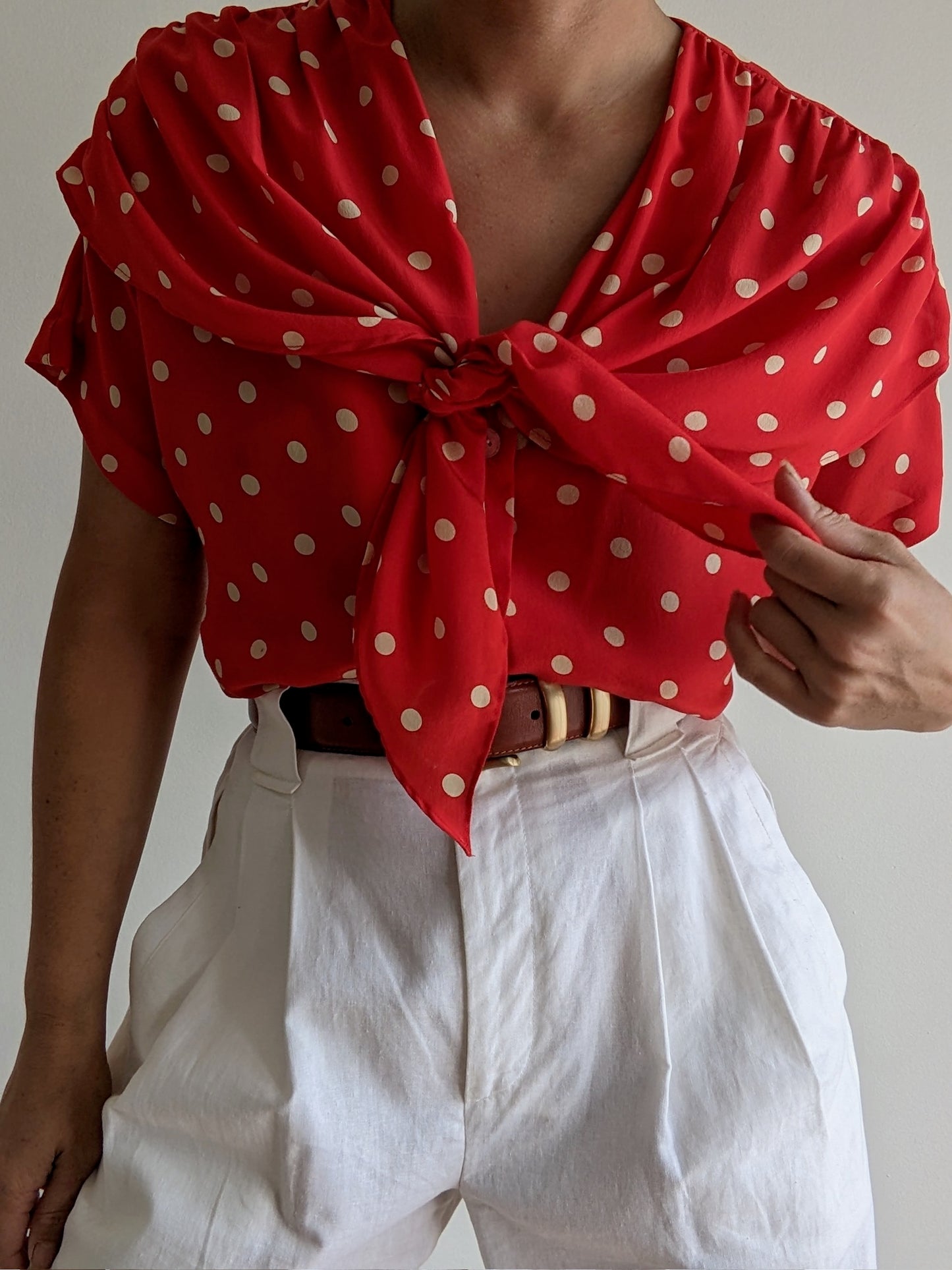 Sweetest Vintage Silk Polka Dot Tie Blouse