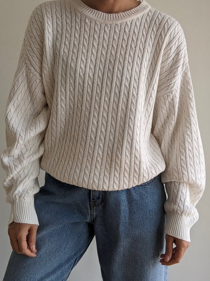 Classic Vintage Ivory Cable Knit Sweater