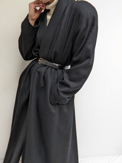 Vintage Onyx Pleated Open Wool Coat