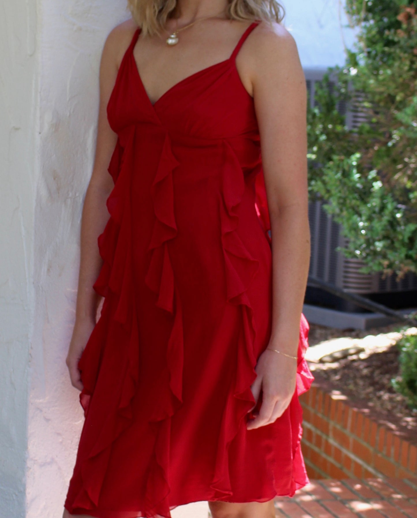Vintage Chili Ruffled Silk Dress