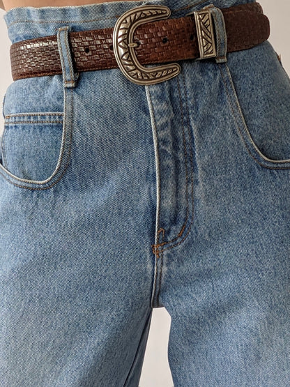 Vintage Walnut Woven Leather Belt