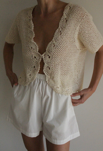 Vintage Cropped Crochet Cardigan