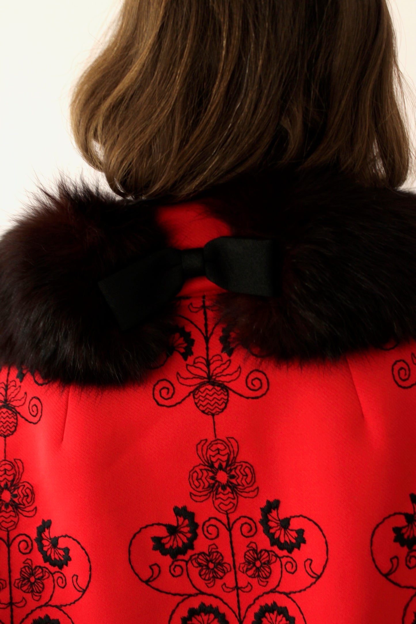 Incredible Vintage Crimson Embroidered Fur-Collar Jacket