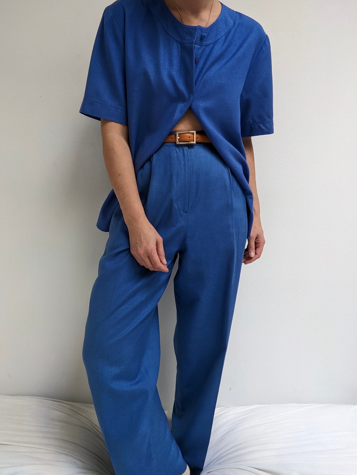 Vintage Cerulean Raw Silk Pant Set