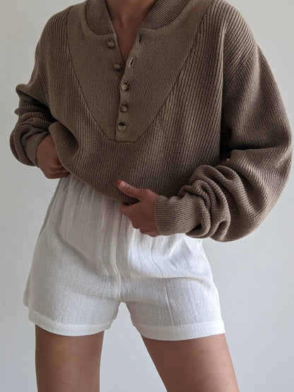 Vintage Almond Cotton Henley