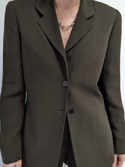 Stunning Vintage Olive Silk Pantsuit