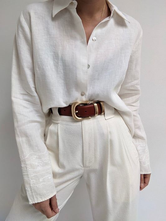 Vintage Ivory Linen Blouse