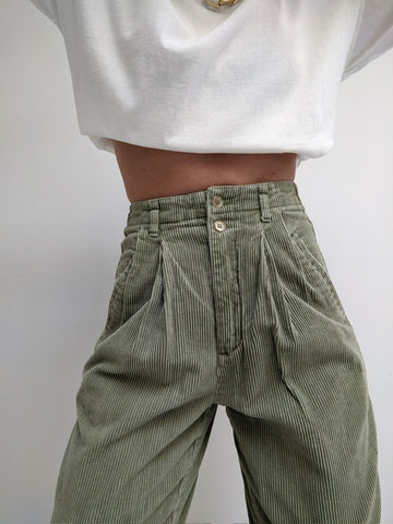 Vintage Moss Corduroy Pleated Pants