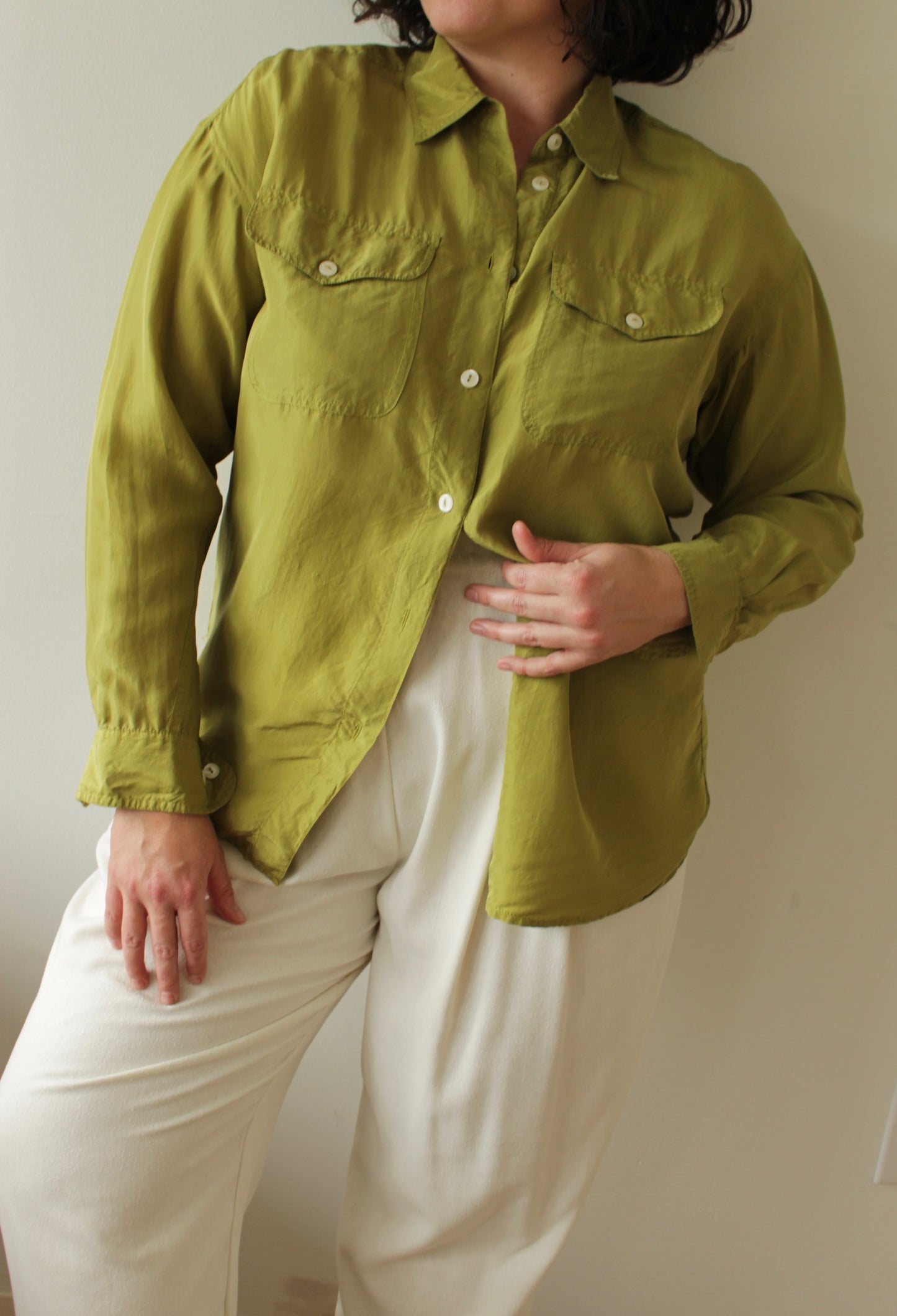 Vintage Chartreuse Silk Blouse