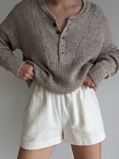Vintage Marled Almond Cotton Henley