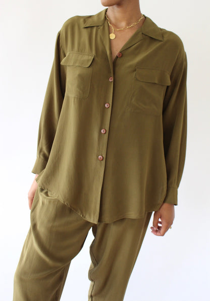 Vintage Olive Silk Leisure Set