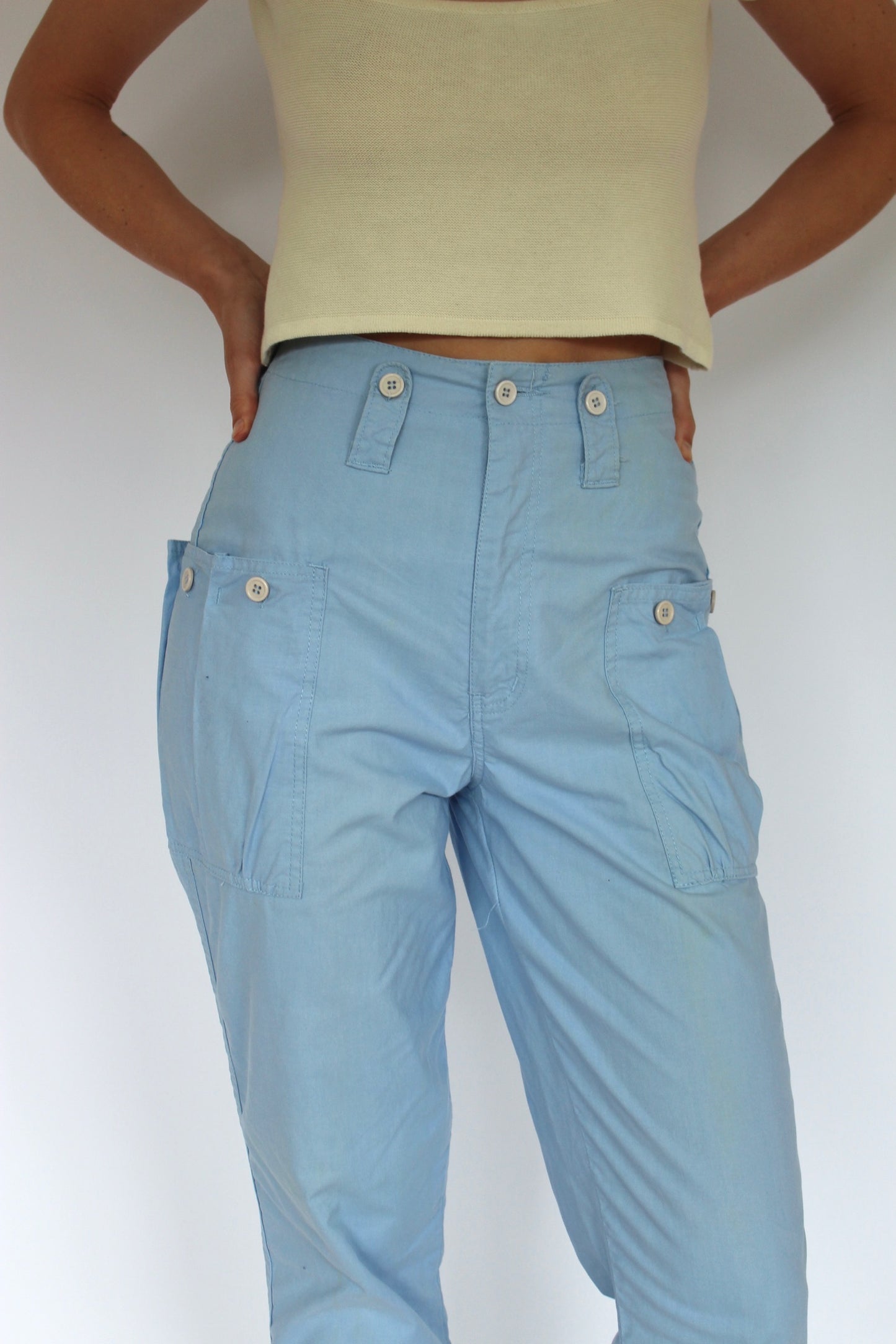 Vintage Sky Blue Cargo-Pocket Pants