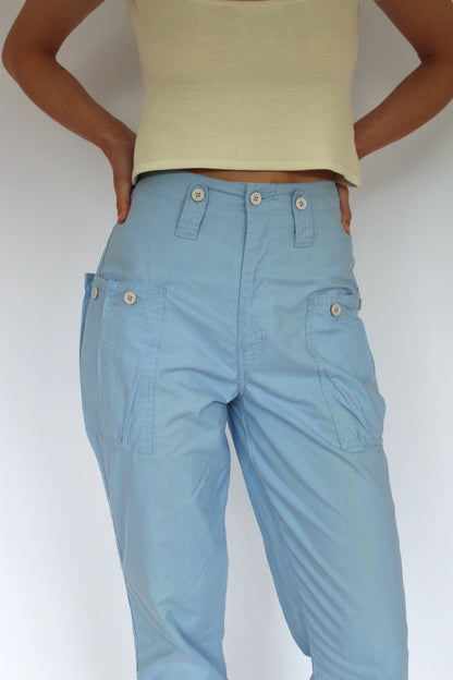 Vintage Sky Blue Cargo-Pocket Pants