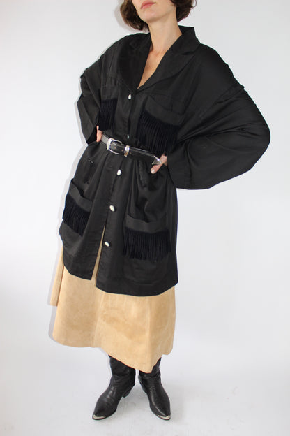 Vintage Ink Black Fringe Chore Coat