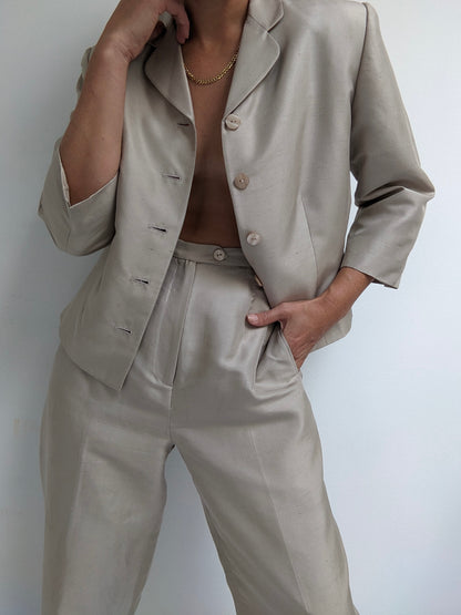 Vintage Champagne Brushed Silk Pant Set