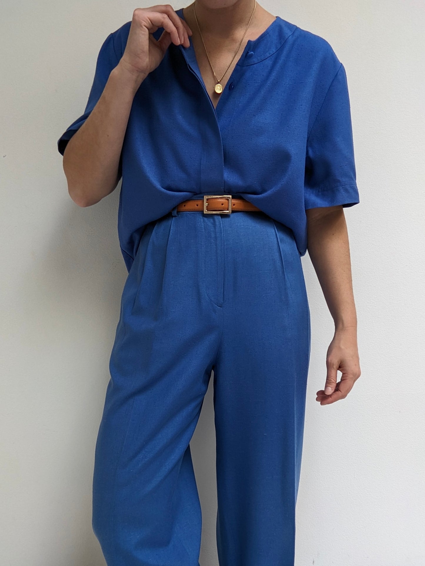 Vintage Cerulean Raw Silk Pant Set