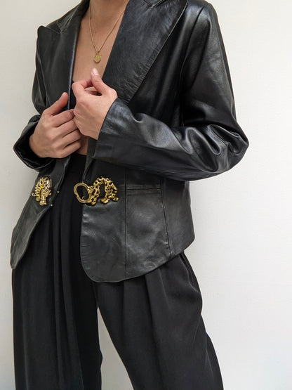 Vintage Gold Cheetah & Onyx Leather Jacket