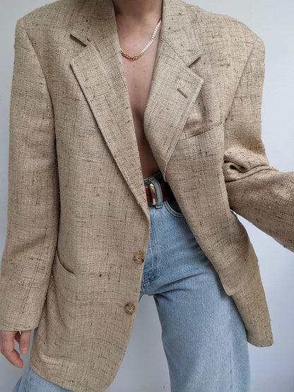 Vintage Wheat Woven Silk Blazer