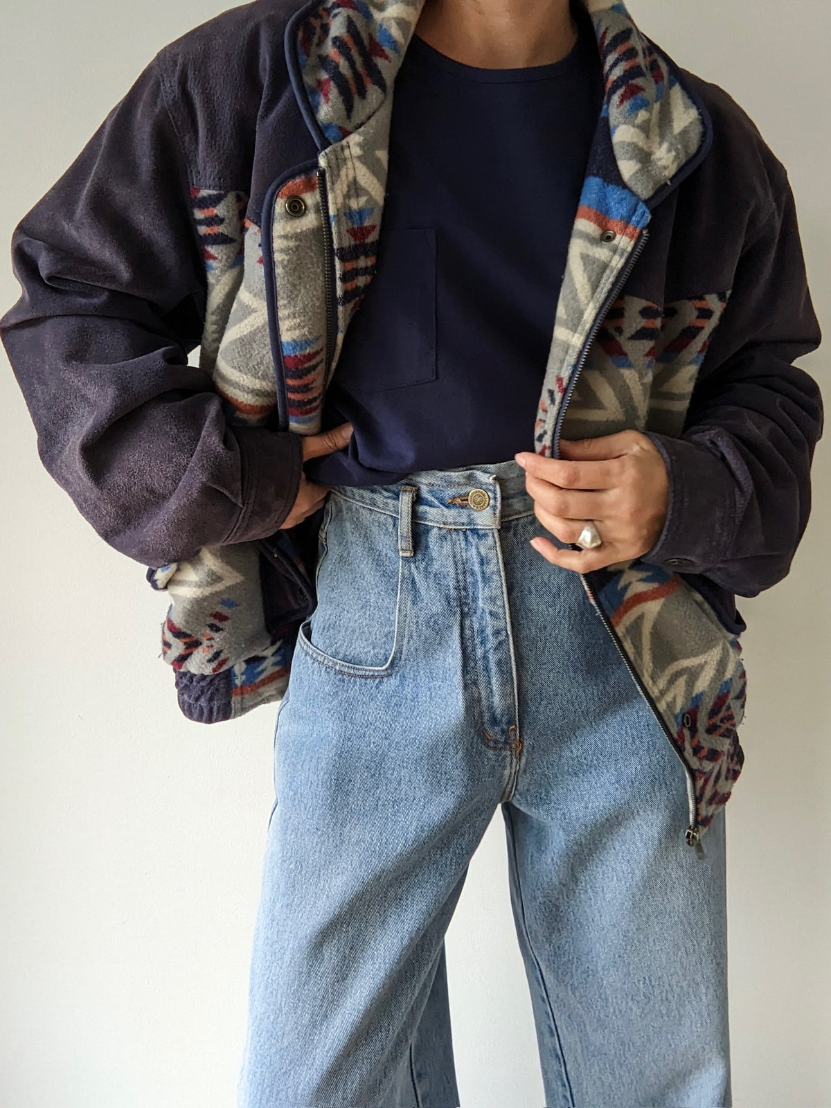 Vintage Patterned Suede & Wool Bomber