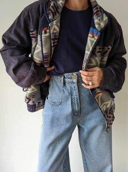 Vintage Patterned Suede & Wool Bomber